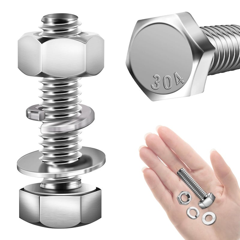 MYWISH (10 Sets) 5/16-18x1-1/4 Hex Head Assorted Screws Nuts and Bolts with Flat & Lock Washers, 304 Stainless Steel 18-8, Fully Threaded, 5/16 Bolt Metric Bolt Assortment - Image 1